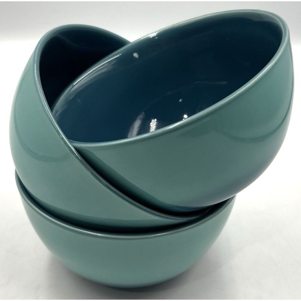 3 Bobby Flay Ombré Blue Cereal Soup Bowls | Teal Turquoise Stoneware 5.5"